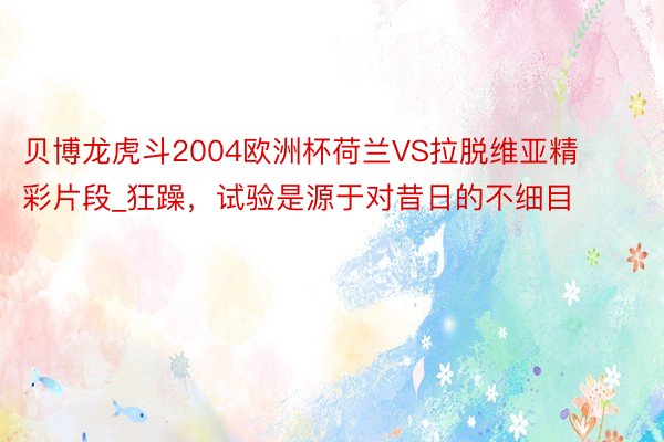 贝博龙虎斗2004欧洲杯荷兰VS拉脱维亚精彩片段_狂躁，试验是源于对昔日的不细目
